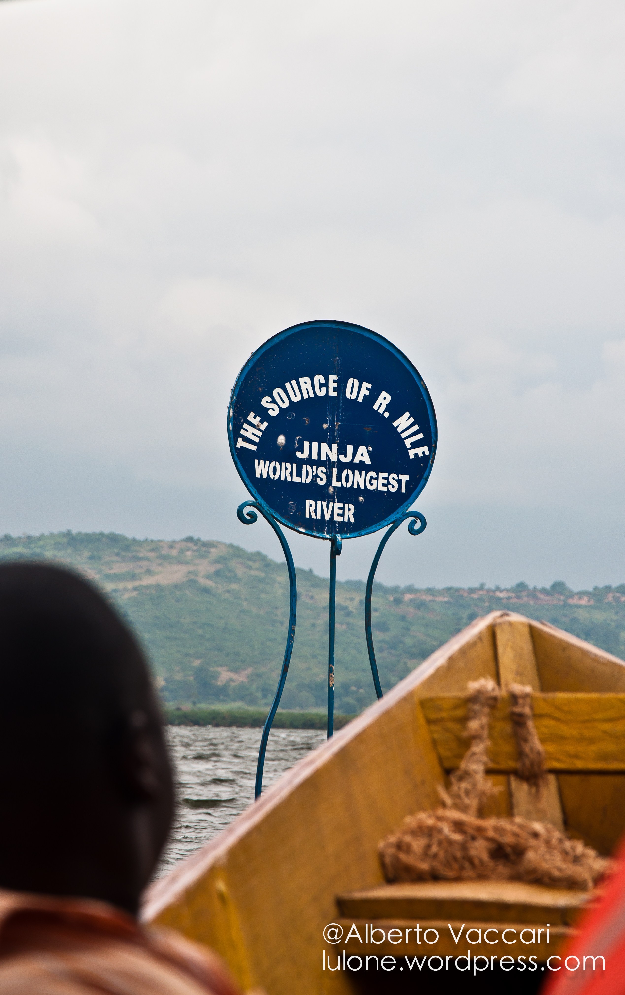 Sign stating the 'official' source of the river Nile, the longest river in the world.